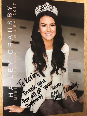 Thank you so much HAILEY for this amazing beautiful autographed picture, good luck at Miss Teen USA We all so proud of you