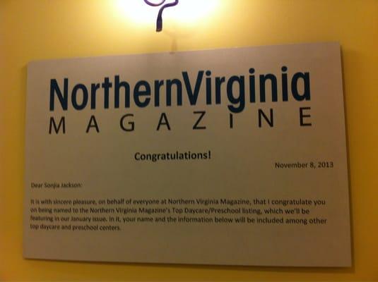 Horizon made the best pre-school list in Northern Virginia.