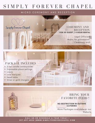 Now offering Micro Wedding and Reception packages!!  Let us make your special day memorable and stress free!!