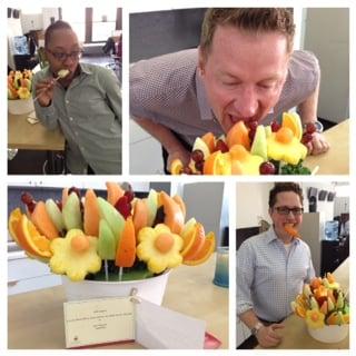 Our Clients Annie, Jon, and Adam enjoying a Fruit Basket we sent Apploi as our Thank You.