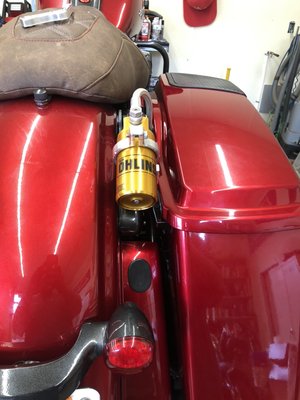 Ohlins Piggy Back Shocks on a Harley... We are an Ohlins Dealer