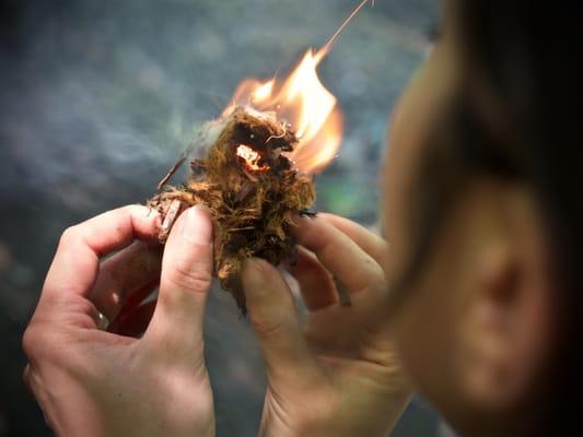 Cedar bark tinder bundle