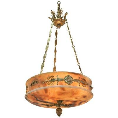 French Alabaster and Bronze Chandelier