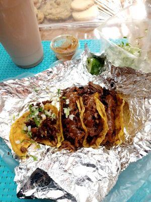 4 tacos and a large drink ($15)