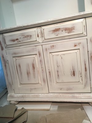 Refinished and custom painted cabinet.