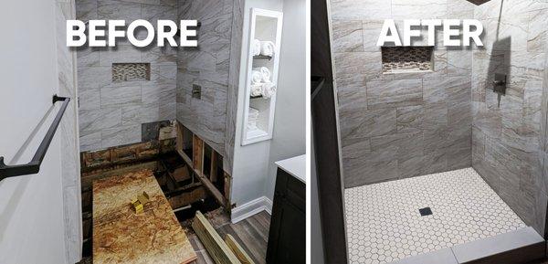 Before & after Comparison of Bathroom shower tray transformation