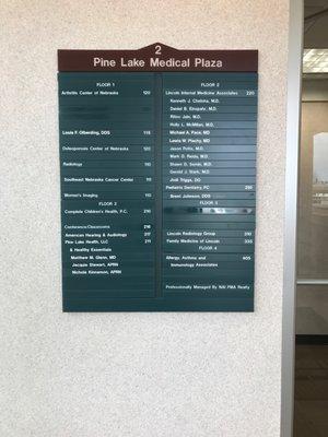 We're in the Pine Lake Medical Plaza. Take the elevator to the second floor.