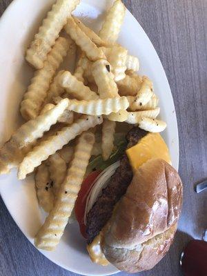 Jumbo cheeseburger and fries