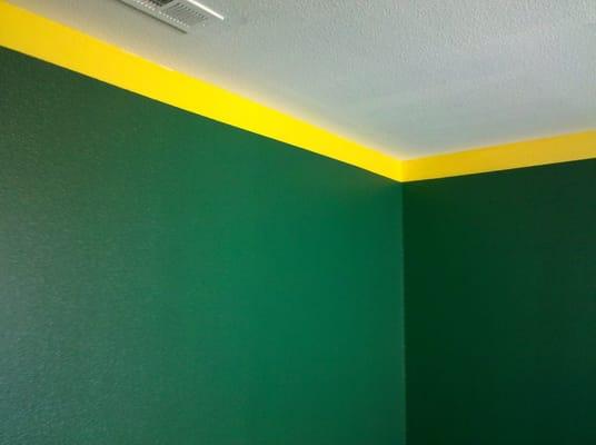 Painted the green yellow and the ceiling white.