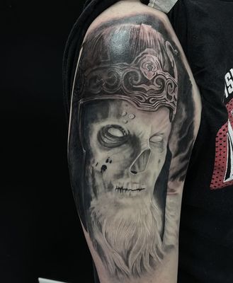 Incredible black and grey skull tattoo by Legendary Artist David Blank