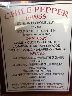 Wing Menu