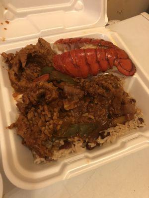 Stewed Conch & Lobster tail w/rice&peas