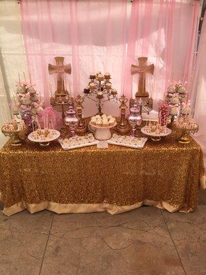 girls baptism candy station setup