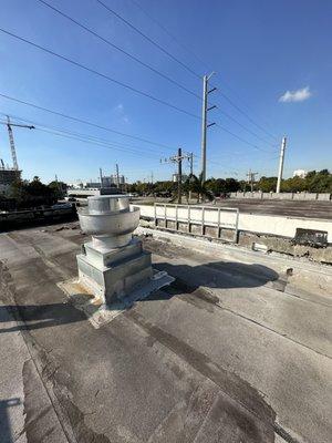 Exhaust fan and safety guard rail for commercial hood installation job