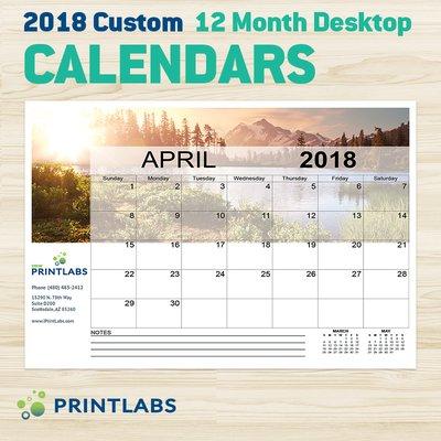 Custom printed 12 page/month desktop calendars.  Customized with your photos and logo.