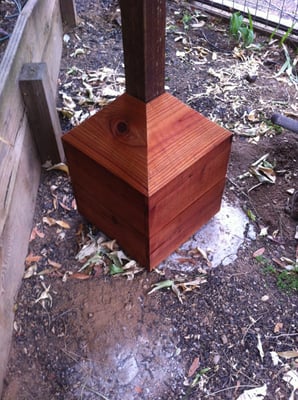 Redwood pier block/sonotube cement cover.