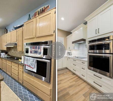 White cabinets add a bright and clean vibe. See more: https://phxhomeremodeling.com/kevin-marys-kitchen-guest-vanity-remodel-tempe/