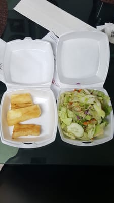 A order of large fry Yuca, and a old salad that comes with the food.  Very Disappointed!!