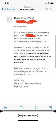 Bad customer service, month after ordering and still have not even shipped