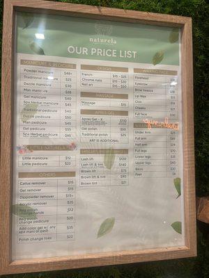 price menu