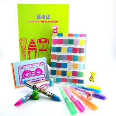 Scented gel pens, coloring books and stationery with a pop of color, so many goodies to inspire a child or a child at heart.