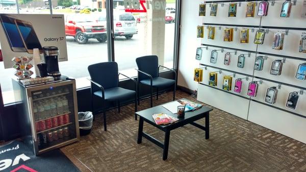 Our waiting area and complimentary beverages