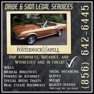 Drive & sign services for our clients. We can meet deadlines even if that means meeting you in the parking lot.