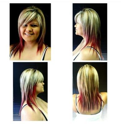 Blonde Highlights with peek-a-boo Red Dropouts