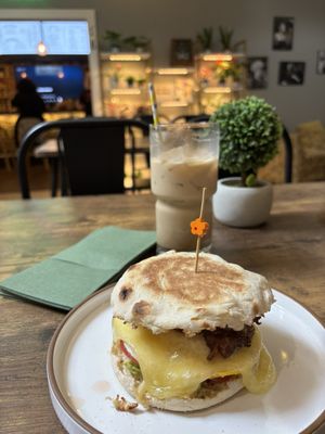 Salty sap iced latte and a BYO breakfast sandwhich