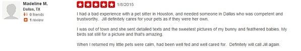 5 Star Yelp Review Fur Paws Sake Pet Sitting and Dog Walking, North Dallas, Addison, Dallas, Farmers Branch, Richardson, Carrollton, Plano