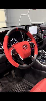 Reupholstered steering wheel