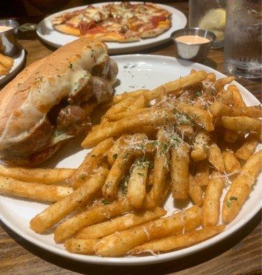 Meatball sub and truffle fries