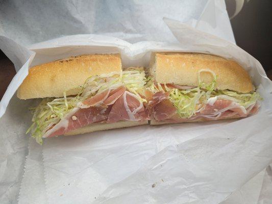 Prosciutto hero sandwich.