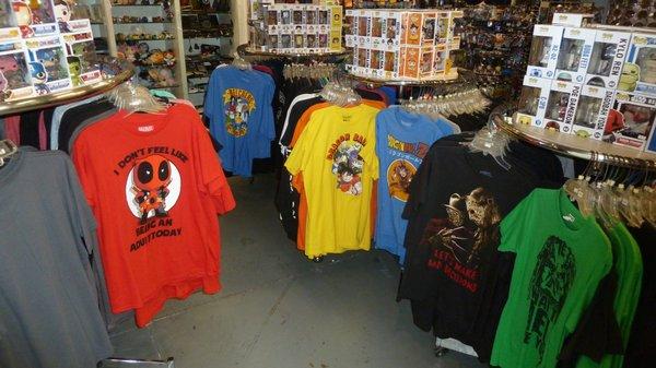 Marvel, DC, Anime and Movie tshirt racks