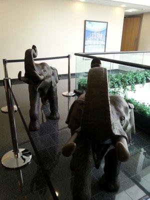 Beautiful elephant statues art near the elevator.