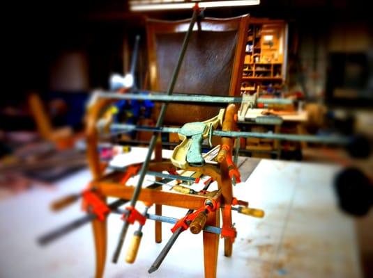 Chair in clamps.