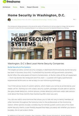 2016 Rated as one of the top Security firms in the DC area by Freshomes.com http://freshome.com/best-home-security-in-washington-dc/