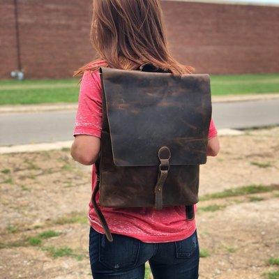 Oak River leather back pack.