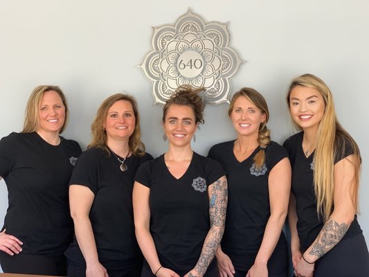 The Team at 640. From left to right: Stefanie Riccardo LMT, Crystal Schauder LMT, Tabatha Krier LMT & Owner, Kate Gleason LMT, Serena Trudel