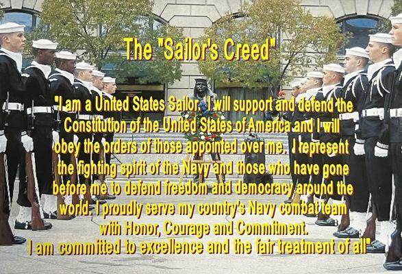 A picture captioning the lyrics of the "Sailors Creed"