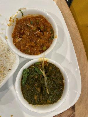 Bangain Bhartra(eggplant)  and Chana Saag