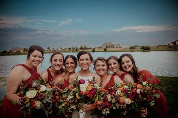 colorful bridesmaids bouquets