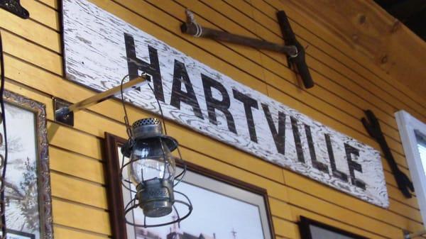 Hartville Train Station sign inside the 1880s station