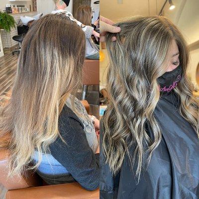 Before and after color correction by owner/ stylist Tonya Duran