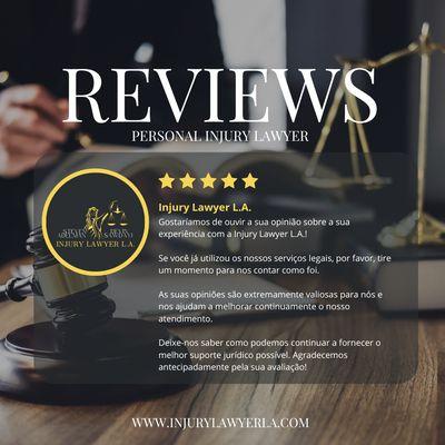 Acesse o link e compartilhe sua experiência com nossos profissionais da Injury Lawyer L.A. Como foi seu atendimento? Deixe seu depoimento!