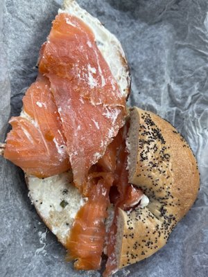 Bagel with cream cheese and lox