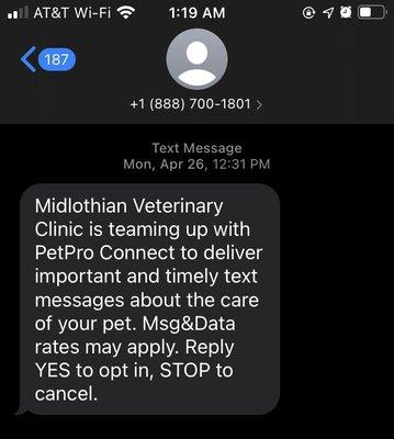 I got this text an hour AFTER they put my cat to sleep.  AFTER I'd spent the weekend sending texts and emails asking for updates from Dr.