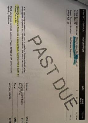 Final bill showing fraudulent claims that he performed two services he did not do.