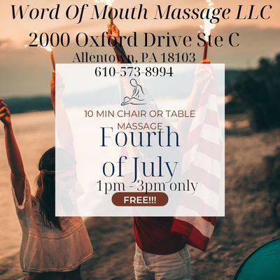 Free 15 min massage TODAY