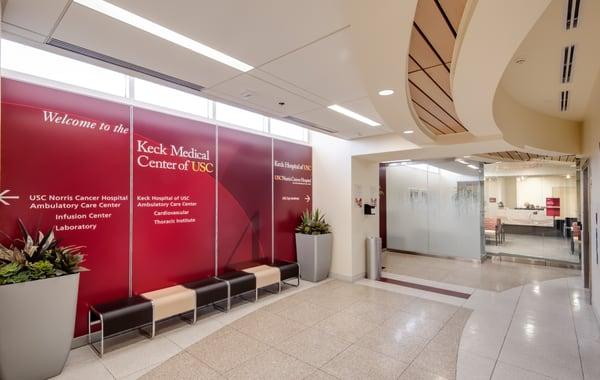 Lobby area of the USC Roski Eye Institute in Pasadena.